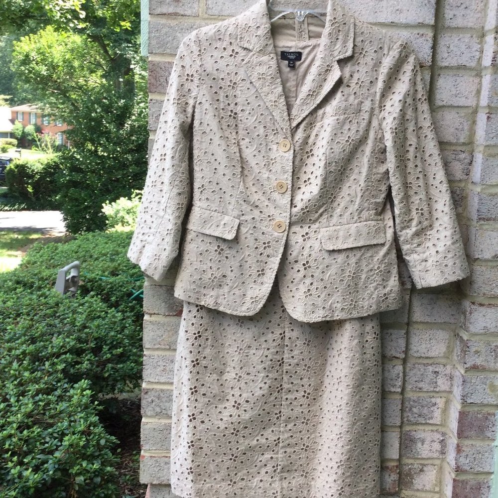 Talbots Tan Lace Jacket and Midi Dress 2pc Set